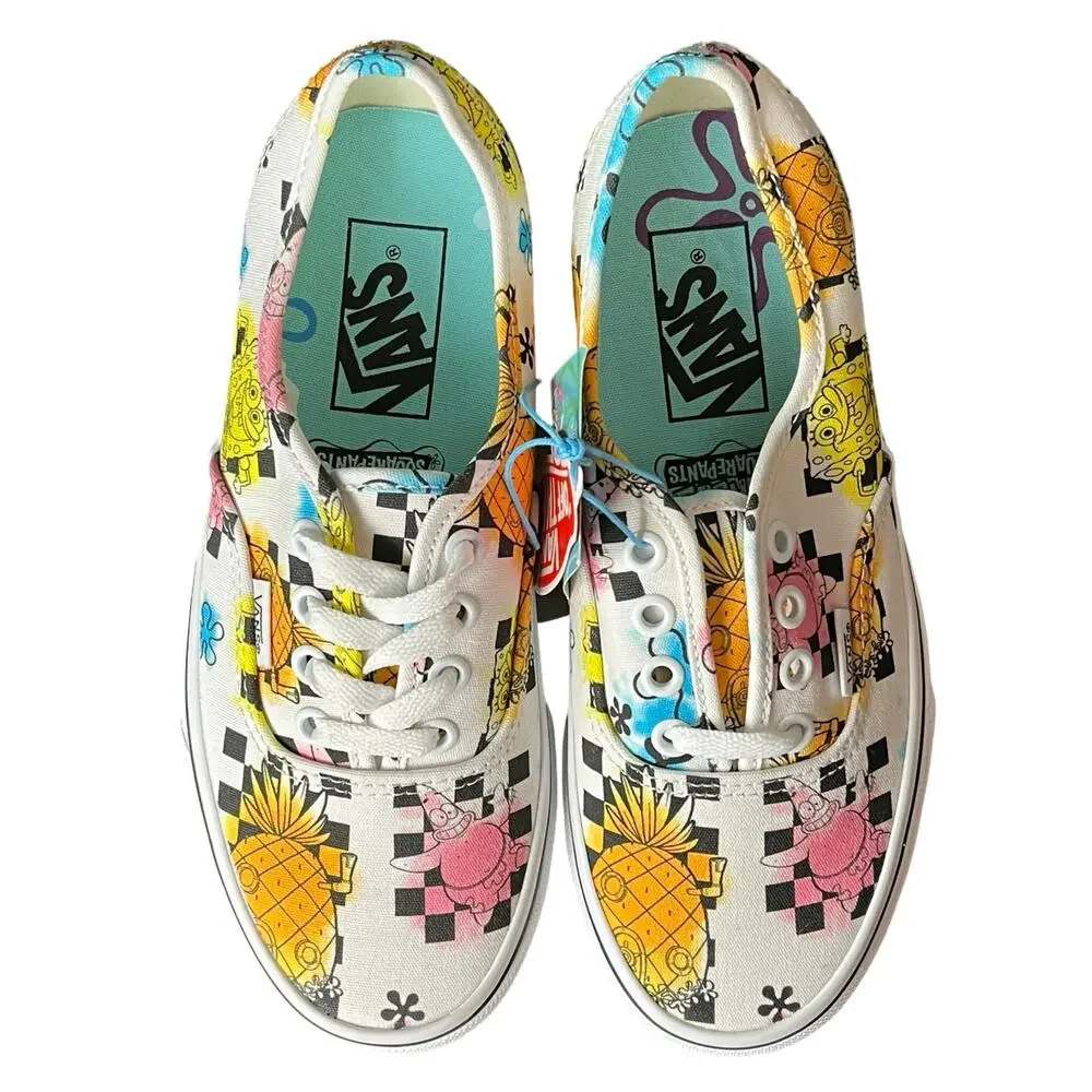 Vans Authentic‎ SpongeBob SquarePants White Checkerboard Airbrush Sneakers sz 6